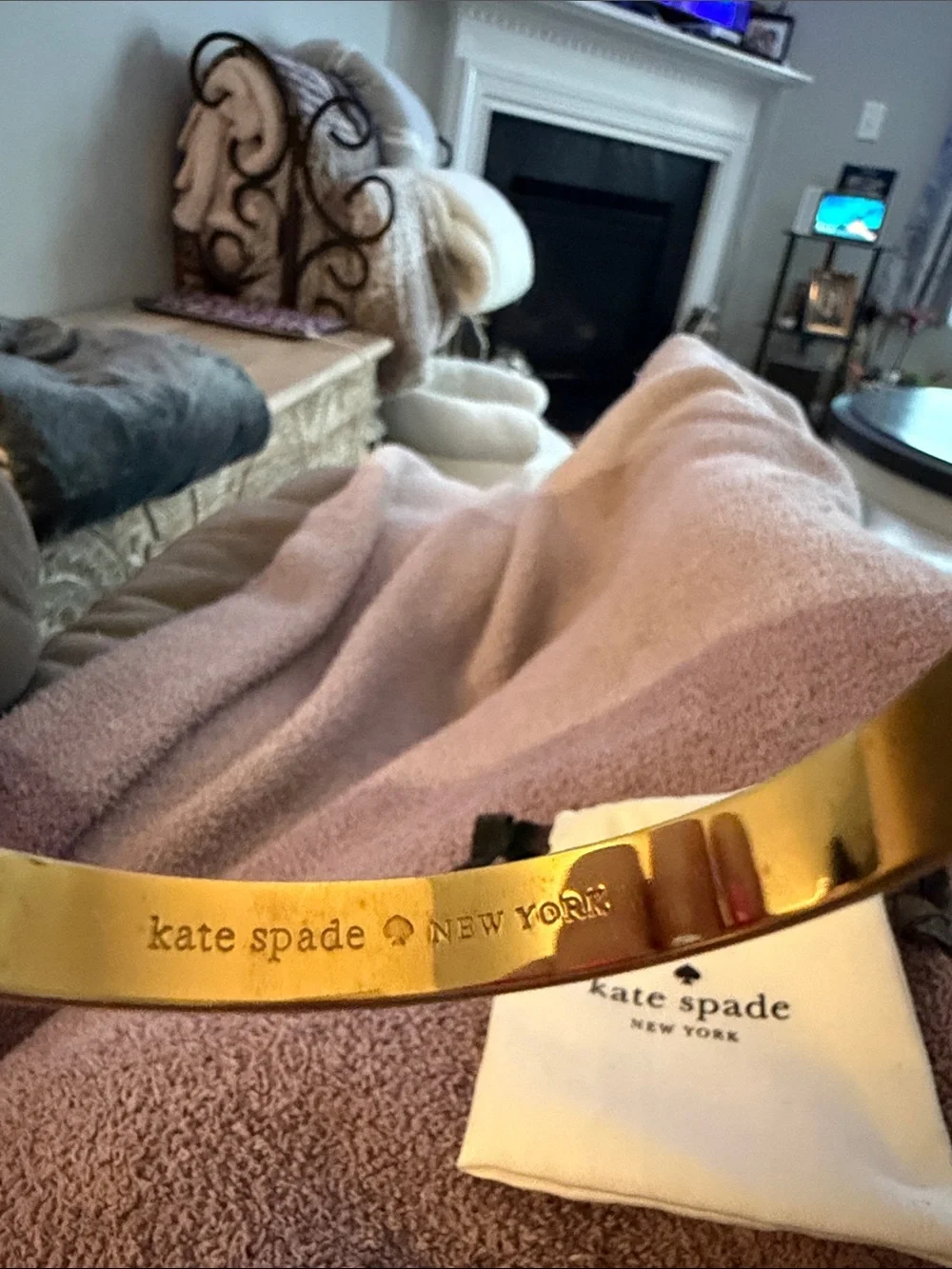 kate spade Gold-tone Engraved Bangle with Drawstring Pouch - Picture 4 of 4